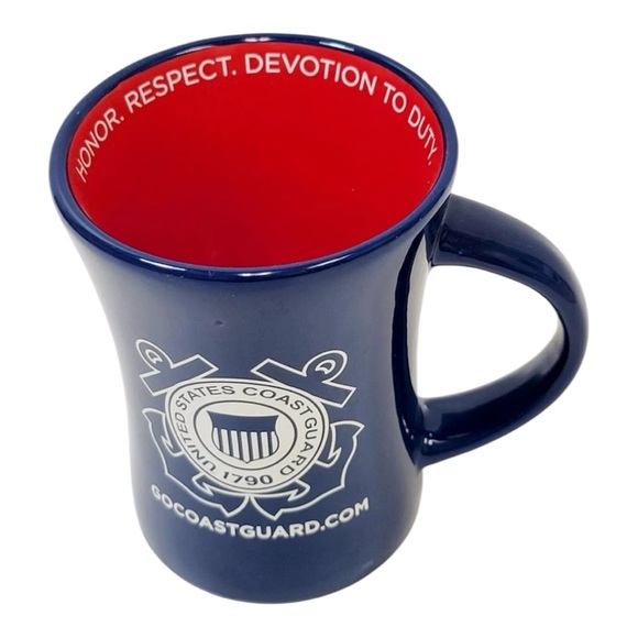 Navy Blue Ceramic Mug with Red Interior and United States Coast Guard Emblem - Picture 2 of 5